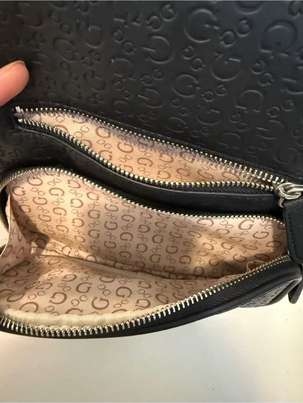 Guess Cream and Light Brown Logo-Print Mini Backpack - Picture 5 of 6